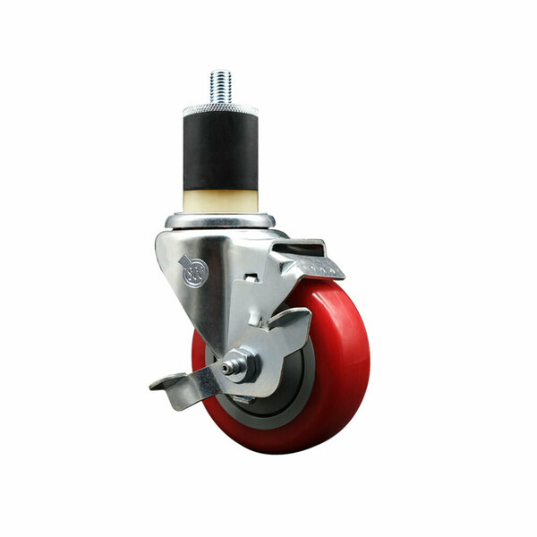 Service Caster 3.5'' SS Red Poly Swivel 1-7/8'' Expanding Stem Caster with Brake SCC-SSEX20S3514-PPUB-RED-TLB-178